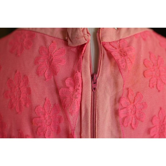 Vintage 60s Joseph Magnin Retro GoGo Flower Power Lace Pink Mod Dress - Picture 15 of 16